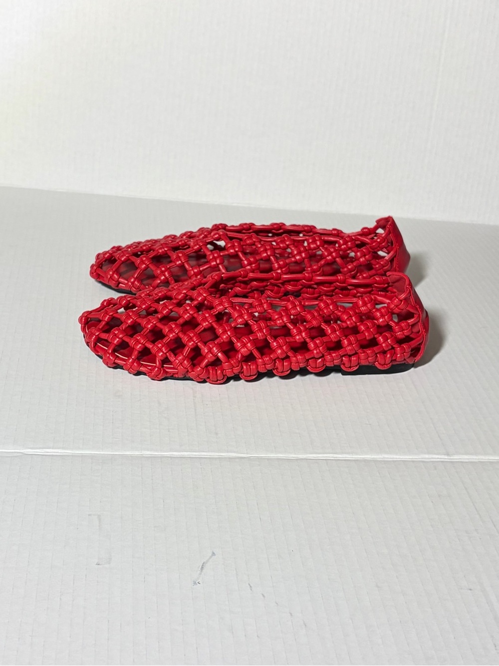Red Woven Leather Flats - Picture 2 of 9